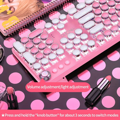 YINDIAO Pink Mechanical Keyboard with Cherry Switches - Retro Punk Design, Backlit Gaming Keyboard for Office & Home Use, Office Keyboard | Pink Keyboard | Nonslip Texture SS69