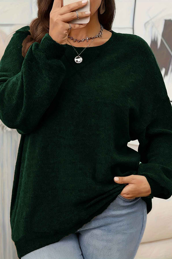 Plus Size - Women'S Solid Color Crew Neck Sweater | Casual Style, Medium Stretch Fabric, Ideal for Fall/Winter