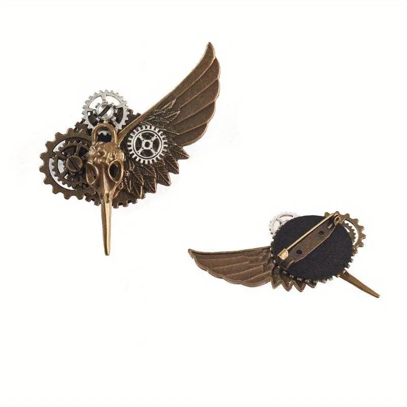1pc Bird Bone Gear Brooch, Wings Design, Gothic Pin, Accessories For Men Daily Life Formal Events Performance, Great Gift SS69