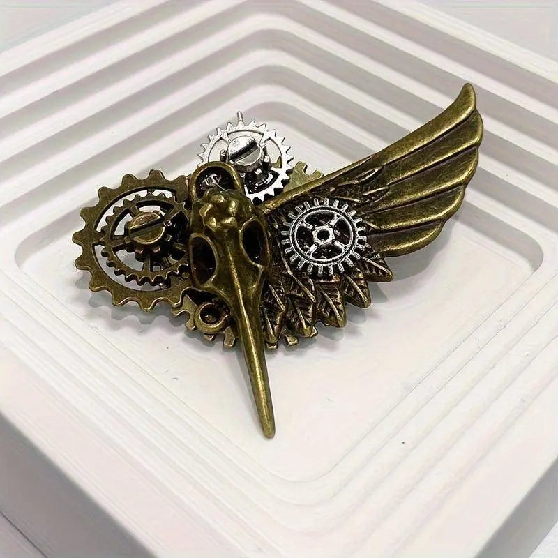 1pc Bird Bone Gear Brooch, Wings Design, Gothic Pin, Accessories For Men Daily Life Formal Events Performance, Great Gift SS69