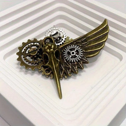 1pc Bird Bone Gear Brooch, Wings Design, Gothic Pin, Accessories For Men Daily Life Formal Events Performance, Great Gift SS69