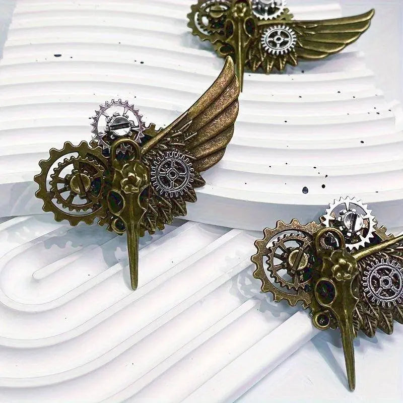 1pc Bird Bone Gear Brooch, Wings Design, Gothic Pin, Accessories For Men Daily Life Formal Events Performance, Great Gift SS69