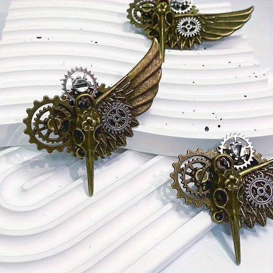 1pc Bird Bone Gear Brooch, Wings Design, Gothic Pin, Accessories For Men Daily Life Formal Events Performance, Great Gift SS69