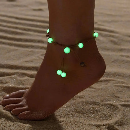 1pc Bohemian Style Retro Glow-in-the-Dark Acrylic Bead Anklet, Fashion Vacation Single Strand Foot Jewelry Gift for Party For Music Festival SS69