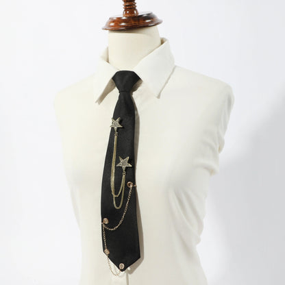 1pc Fashion JK Tie With Rhinestone Stars Decorative Chain, Ideal Choice For Gifts SS69