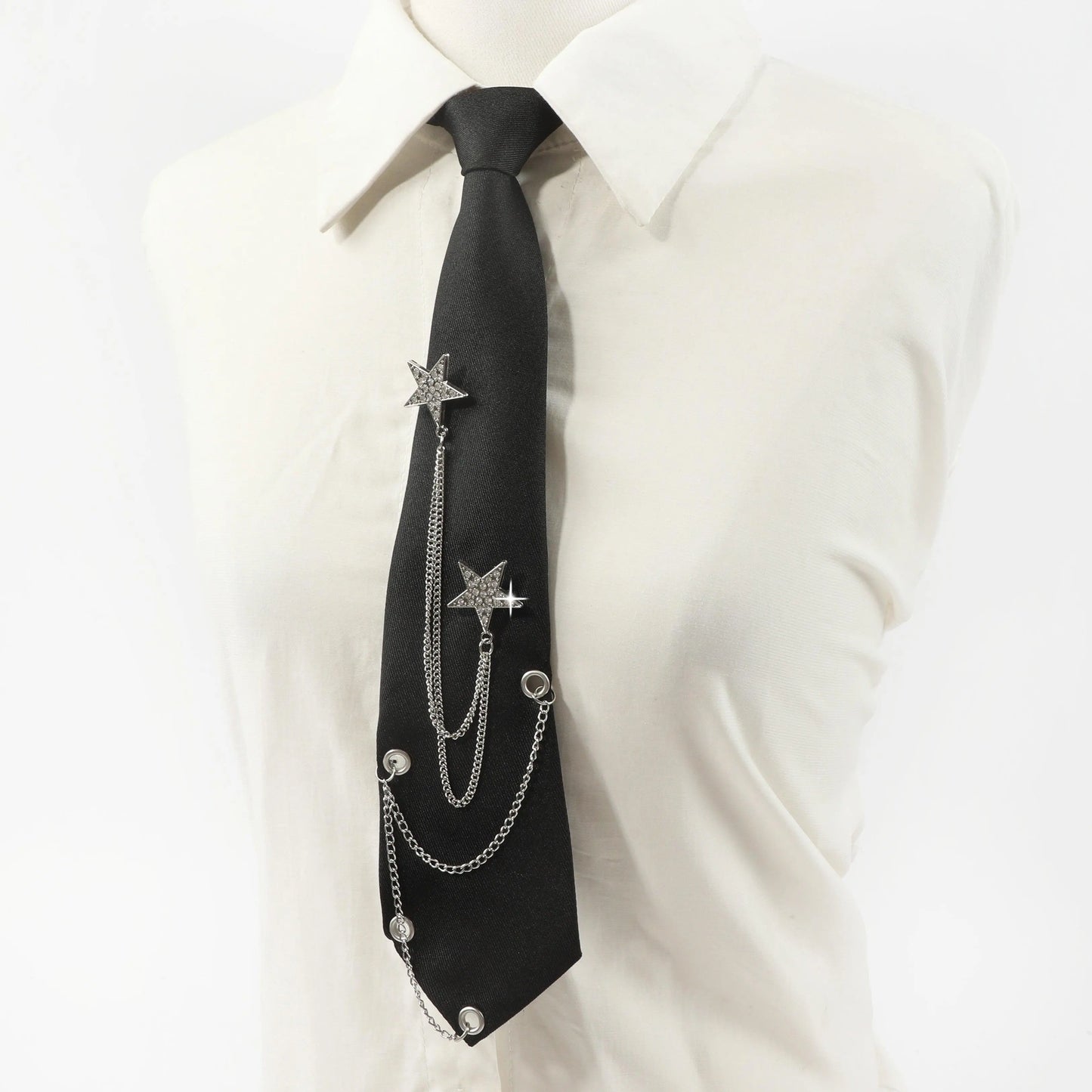 1pc Fashion JK Tie With Rhinestone Stars Decorative Chain, Ideal Choice For Gifts SS69