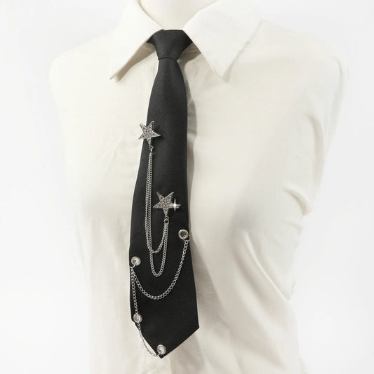 1pc Fashion JK Tie With Rhinestone Stars Decorative Chain, Ideal Choice For Gifts SS69