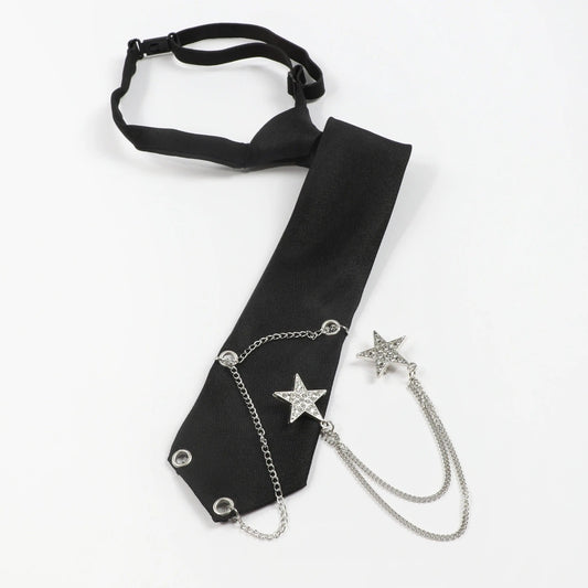 1pc Fashion JK Tie With Rhinestone Stars Decorative Chain, Ideal Choice For Gifts SS69