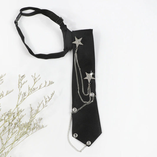 1pc Fashion JK Tie With Rhinestone Stars Decorative Chain, Ideal Choice For Gifts SS69