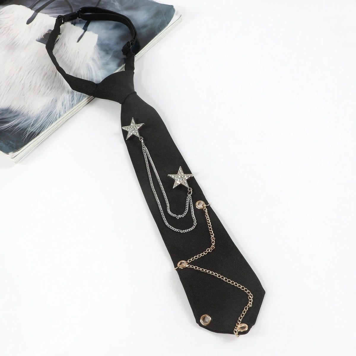 1pc Fashion JK Tie With Rhinestone Stars Decorative Chain, Ideal Choice For Gifts SS69