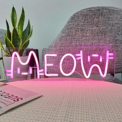 1pc LED Neon Sign Light, Pink "Meow" Cat Shaped Wall Decor Light, Bright Neon Light With USB For Girls Bedroom Decoration, 5V Adjustable Lighting, Perfect For Room Accent SS69