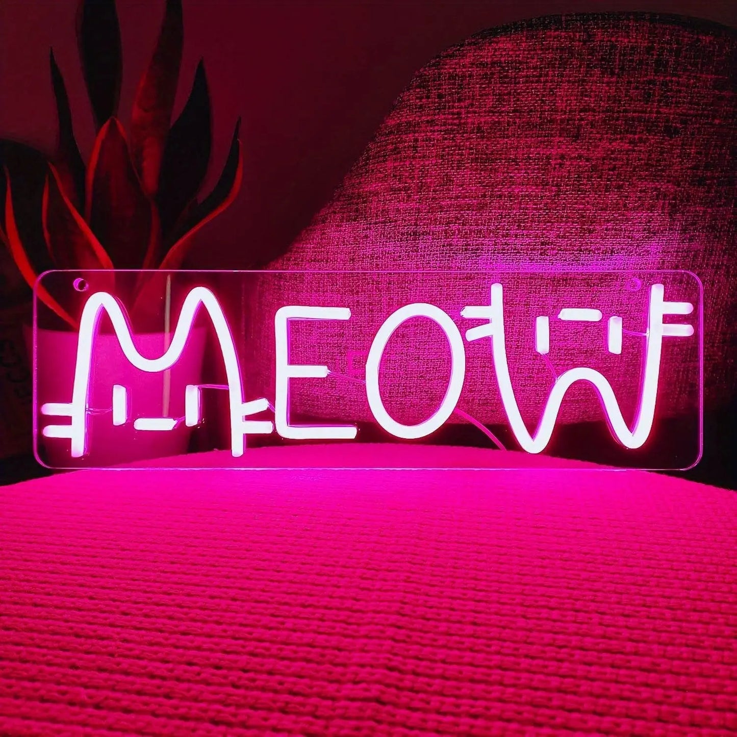 1pc LED Neon Sign Light, Pink "Meow" Cat Shaped Wall Decor Light, Bright Neon Light With USB For Girls Bedroom Decoration, 5V Adjustable Lighting, Perfect For Room Accent SS69