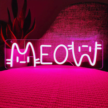 1pc LED Neon Sign Light, Pink "Meow" Cat Shaped Wall Decor Light, Bright Neon Light With USB For Girls Bedroom Decoration, 5V Adjustable Lighting, Perfect For Room Accent SS69