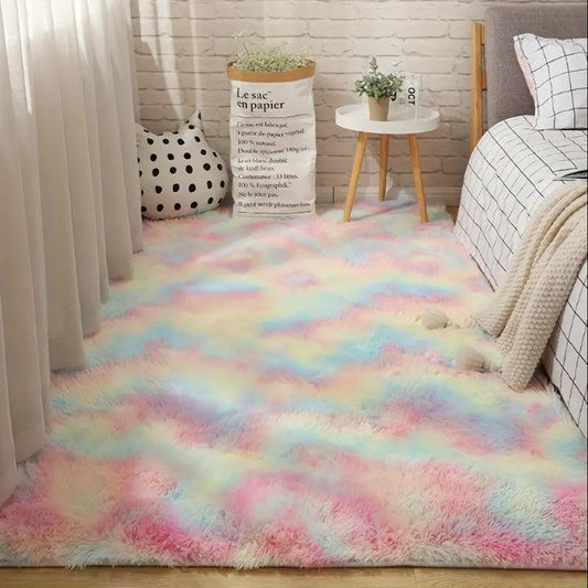 1pc Long Plush Fabric Gradient Rainbow Color Carpet Rug With Soft Thicken Sponge SS69