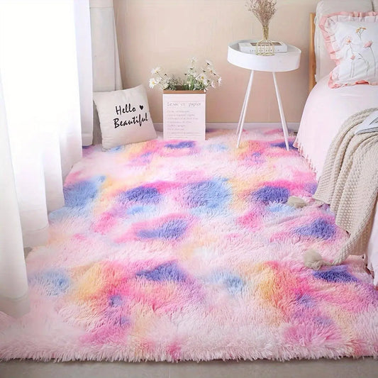 1pc Long Plush Fabric Gradient Rainbow Color Carpet Rug With Soft Thicken Sponge SS69 36.69 Long Hair-new Color rainbow / 120*160CM