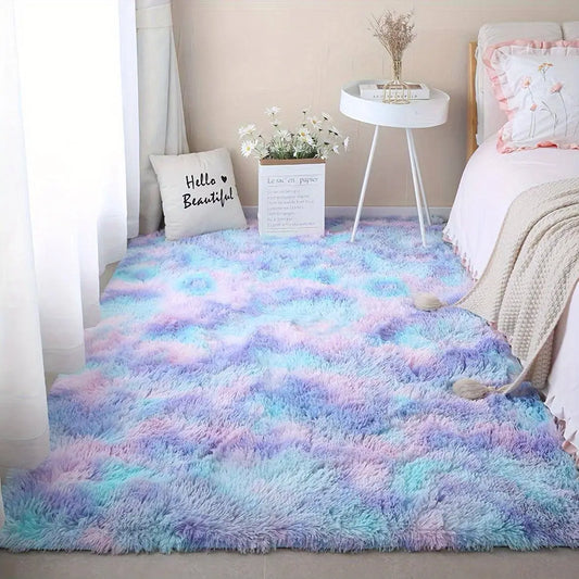 1pc Long Plush Fabric Gradient Rainbow Color Carpet Rug With Soft Thicken Sponge SS69 36.69 Long Hair-blue Color / 120*160CM