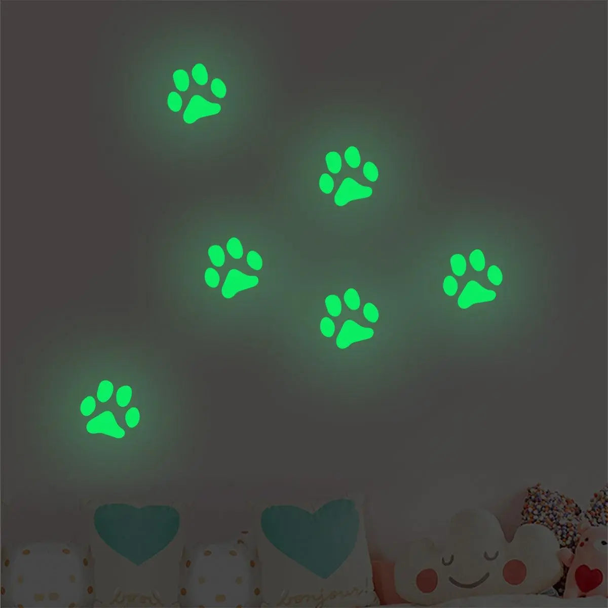 1pc Noctilucent PVC Wall Decal, Night Glow Animal Paw Mural SS69