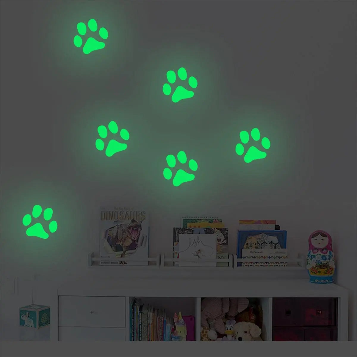 1pc Noctilucent PVC Wall Decal, Night Glow Animal Paw Mural SS69