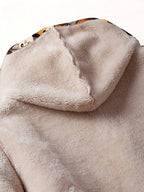 1pc Whimsy Women'S Winter Coat, Casual Style Polyester Hooded Jacket with Cute Cartoon Cat Print, Warm Fleece-Lined Long Sleeve Pockets, Button-Up Warm Puffer Coat, Animal Pattern Fashion Outerwear SS69