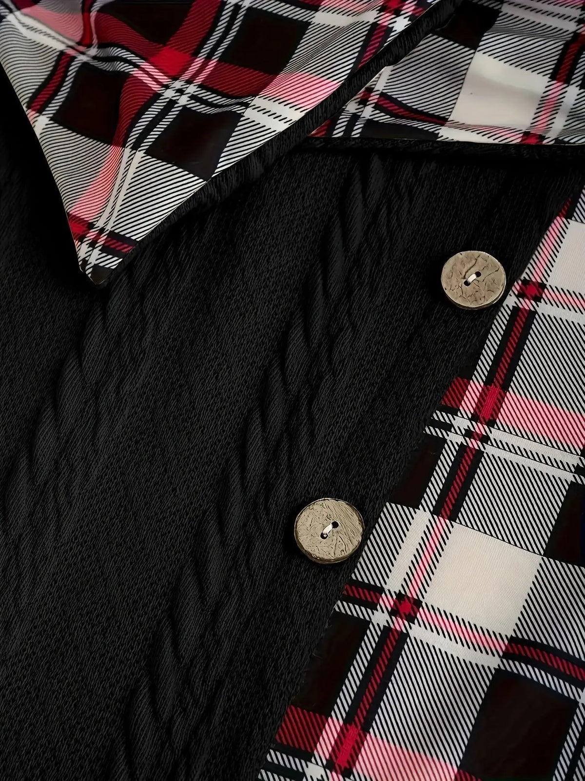 1pc Women'S Casual Hooded Sweater Dress with Plaid Print, Long Sleeve Knit Polyester Spandex Blend, Regular Fit Knee-Length with Button Detail for All Seasons - SS69