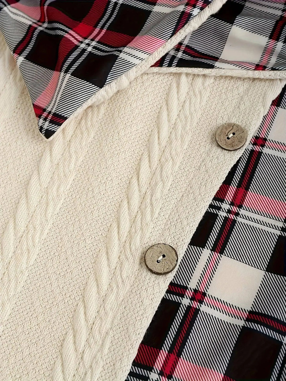 1pc Women'S Casual Hooded Sweater Dress with Plaid Print, Long Sleeve Knit Polyester Spandex Blend, Regular Fit Knee-Length with Button Detail for All Seasons SS69