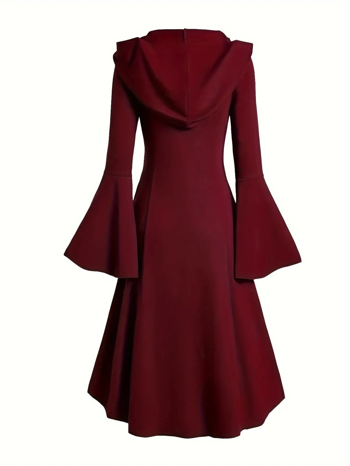 1pc Y2K Gothic Hooded Dress with Trumpet Sleeves, Double Button Detail, Polyester Knit Fabric, Solid Color, Spring/Summer Collection for Women SS69