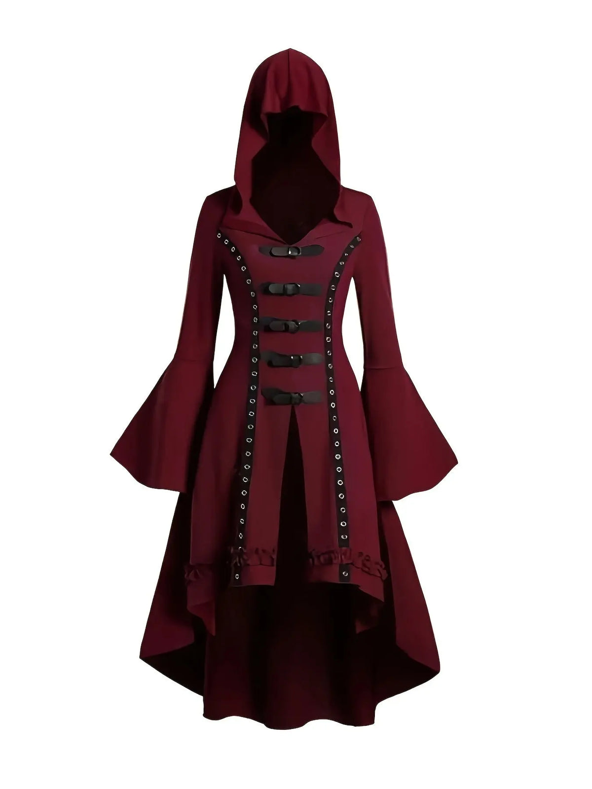 1pc Y2K Gothic Hooded Dress with Trumpet Sleeves, Double Button Detail, Polyester Knit Fabric, Solid Color, Spring/Summer Collection for Women SS69