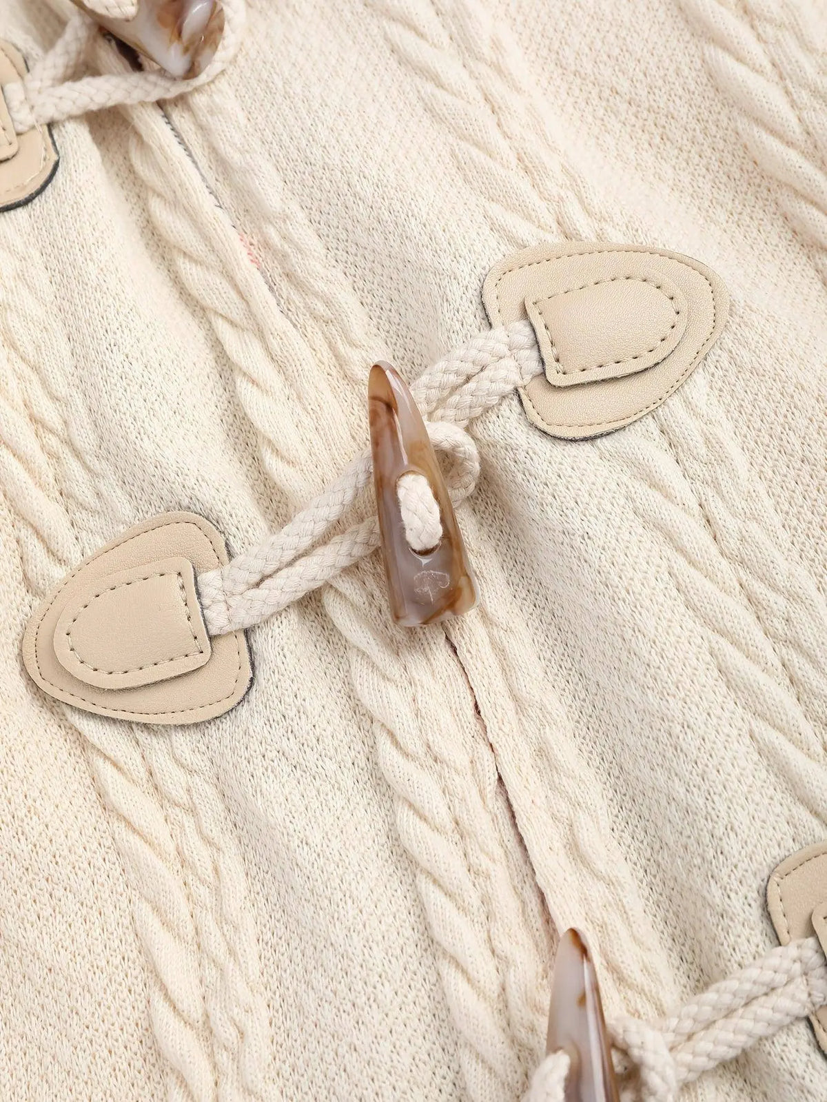 1pc Y2K Style Women'S Hooded Knit Coat, Polyester Long Coat with Faux Fur Trim, Cable Knit Pattern, Plaid Lining, Horn Button Closure, Fall/Winter Fashion SS69