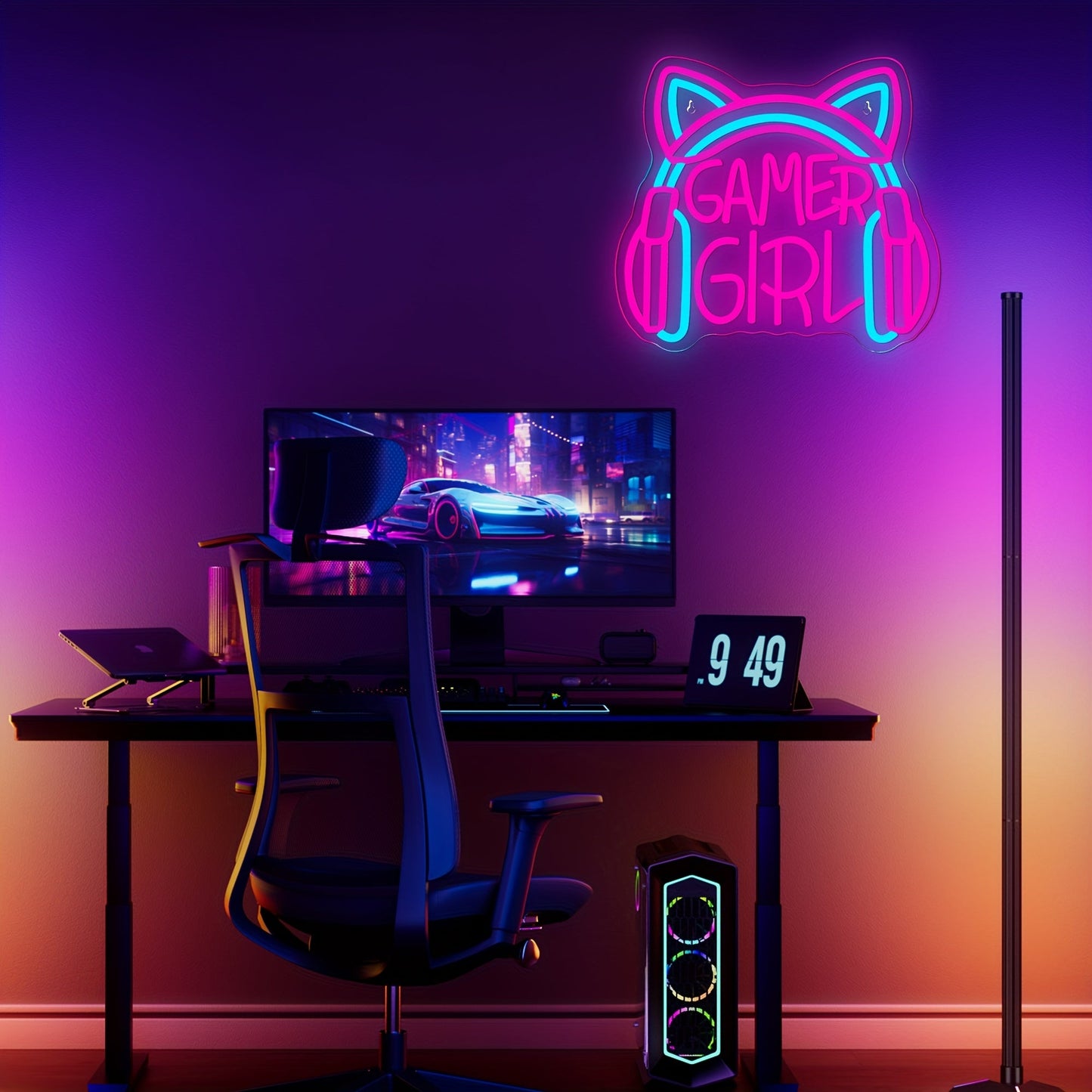 1pc Gamer Girl Neon Sign with Headphones - Pink & Blue LED Light, USB Powered, Wall - Mounted Gaming Room Decor for Game Players, Studio & Home Decoration, Gaming Room Decor | Playful Design | Neon Lights, Neon Signs for Wall - SS69