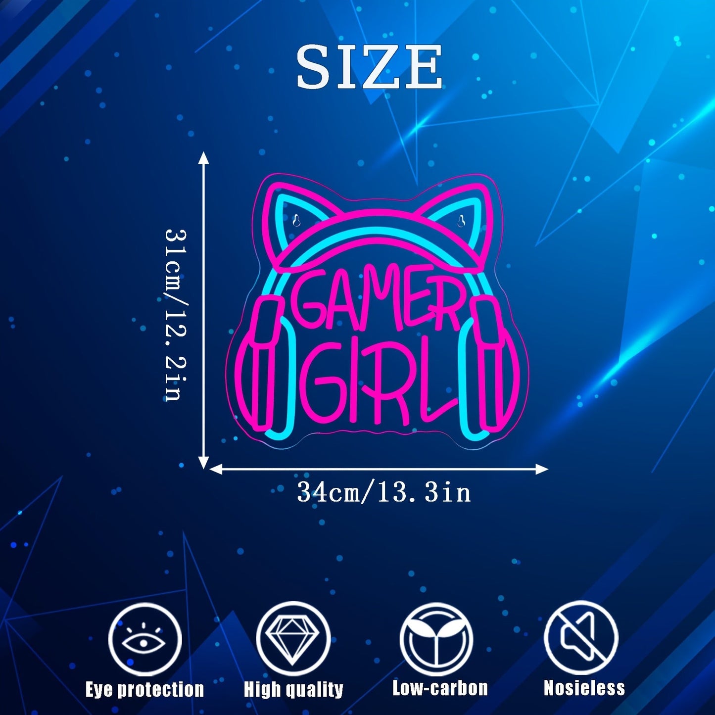 1pc Gamer Girl Neon Sign with Headphones - Pink & Blue LED Light, USB Powered, Wall - Mounted Gaming Room Decor for Game Players, Studio & Home Decoration, Gaming Room Decor | Playful Design | Neon Lights, Neon Signs for Wall - SS69