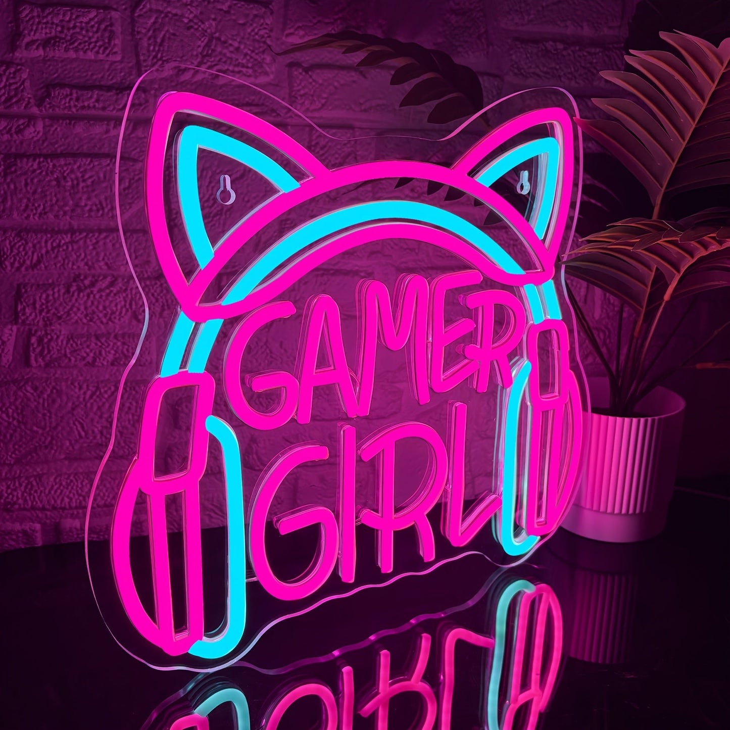 1pc Gamer Girl Neon Sign with Headphones - Pink & Blue LED Light, USB Powered, Wall - Mounted Gaming Room Decor for Game Players, Studio & Home Decoration, Gaming Room Decor | Playful Design | Neon Lights, Neon Signs for Wall - SS69
