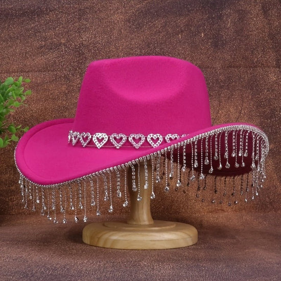 1pc Women'S Fashion Sparkling Teardrop Rhinestone Cowboy Hat - Sparkling Tassel Teardrop Rhinestone Design | Suitable for Weddings, Parties and Stage Performances - SS69