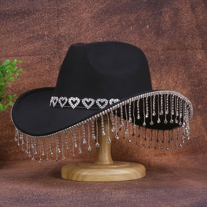1pc Women'S Fashion Sparkling Teardrop Rhinestone Cowboy Hat - Sparkling Tassel Teardrop Rhinestone Design | Suitable for Weddings, Parties and Stage Performances - SS69
