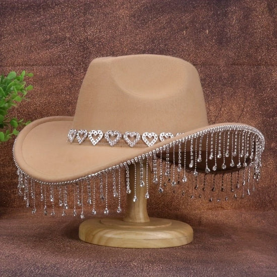 1pc Women'S Fashion Sparkling Teardrop Rhinestone Cowboy Hat - Sparkling Tassel Teardrop Rhinestone Design | Suitable for Weddings, Parties and Stage Performances - SS69