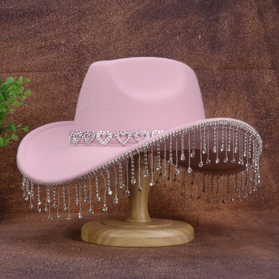 1pc Women'S Fashion Sparkling Teardrop Rhinestone Cowboy Hat - Sparkling Tassel Teardrop Rhinestone Design | Suitable for Weddings, Parties and Stage Performances - SS69