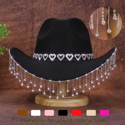 1pc Women'S Fashion Sparkling Teardrop Rhinestone Cowboy Hat - Sparkling Tassel Teardrop Rhinestone Design | Suitable for Weddings, Parties and Stage Performances - SS69