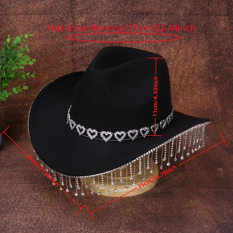 1pc Women'S Fashion Sparkling Teardrop Rhinestone Cowboy Hat - Sparkling Tassel Teardrop Rhinestone Design | Suitable for Weddings, Parties and Stage Performances - SS69