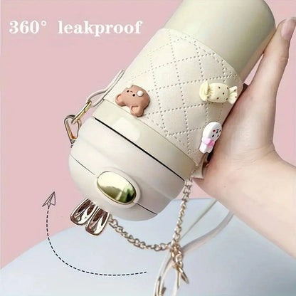 1pc, Cute Bunny Vacuum Flask With Chain, 480ml 304 Stainless Steel Insulated Water Bottles SS69