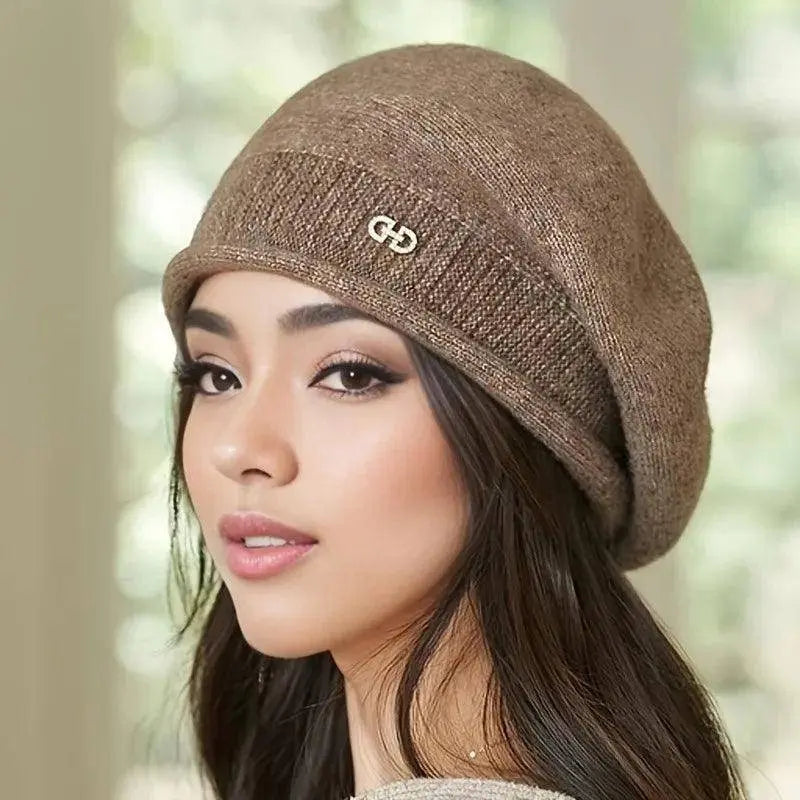 1pc, Women's Stretchy Fleece Beanie Hat with Pocket, Soft and Cozy Acrylic Knit Cap for Autumn and Winter SS69