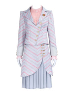 1set Polyester Cosplay Dress, Solid Color Striped Woven Suit with Stand Collar, Roleplay Costume for Women, All-Season Party Carnival Outfit SS69