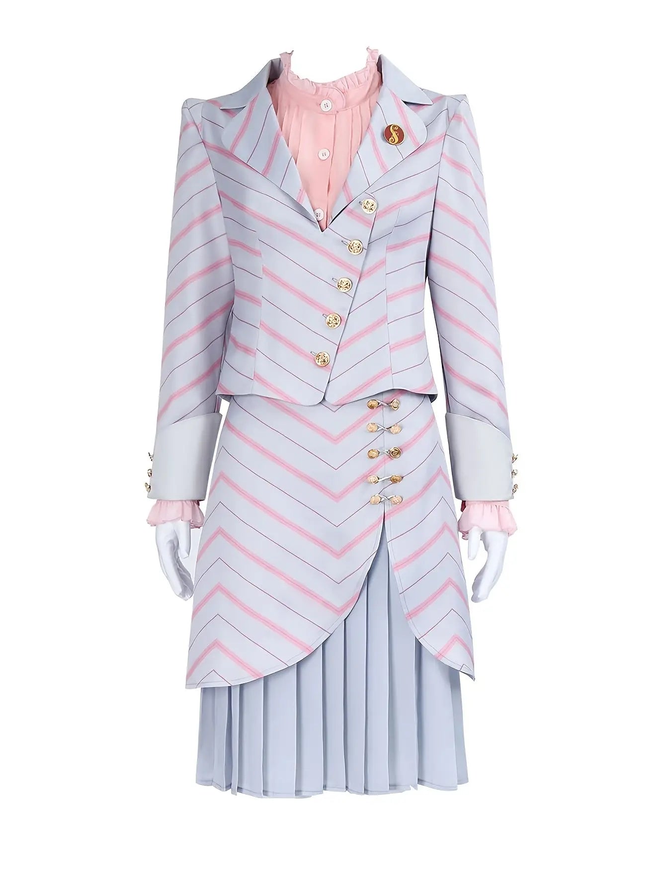1set Polyester Cosplay Dress, Solid Color Striped Woven Suit with Stand Collar, Roleplay Costume for Women, All-Season Party Carnival Outfit SS69