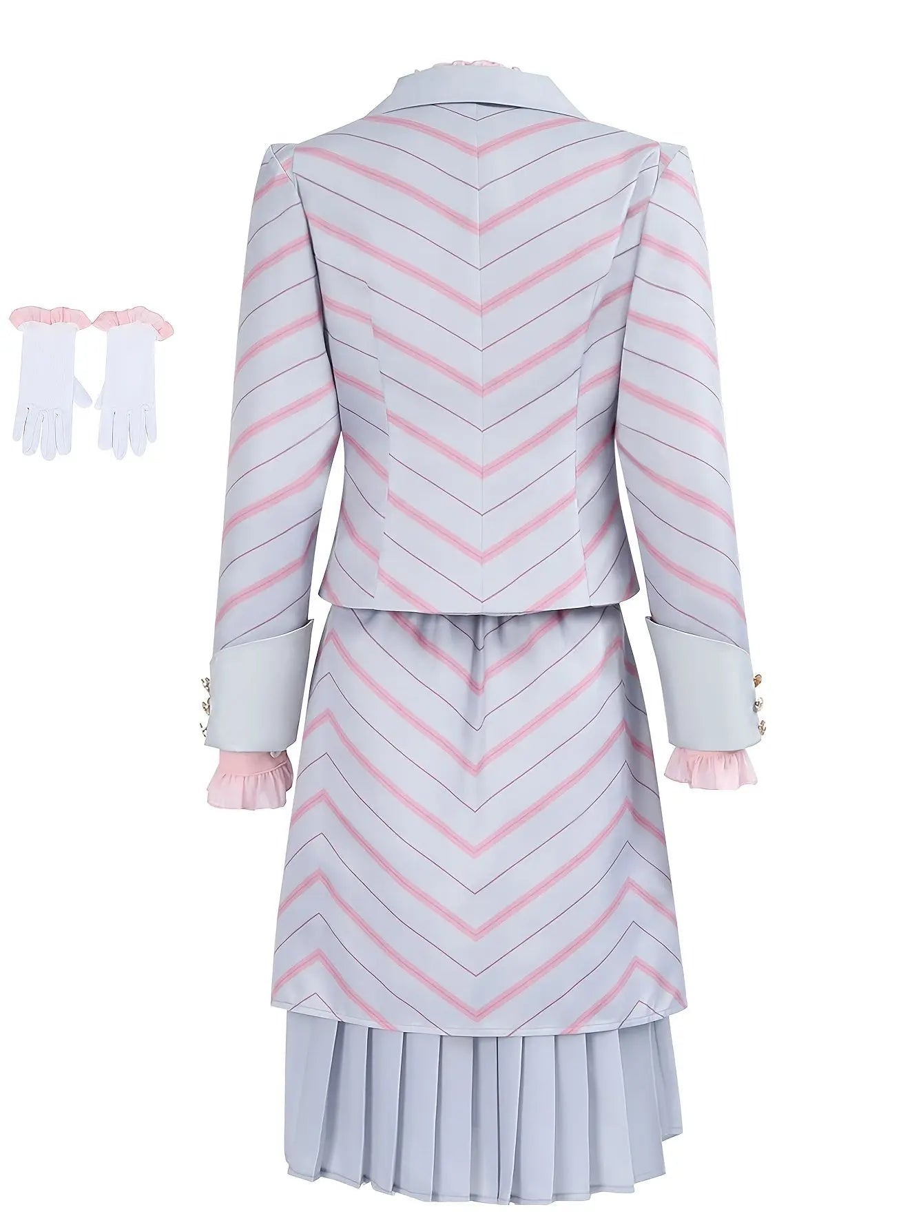 1set Polyester Cosplay Dress, Solid Color Striped Woven Suit with Stand Collar, Roleplay Costume for Women, All-Season Party Carnival Outfit SS69