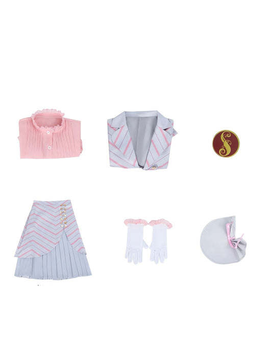 1set Polyester Cosplay Dress, Solid Color Striped Woven Suit with Stand Collar, Roleplay Costume for Women, All-Season Party Carnival Outfit SS69