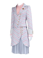 1set Polyester Cosplay Dress, Solid Color Striped Woven Suit with Stand Collar, Roleplay Costume for Women, All-Season Party Carnival Outfit SS69