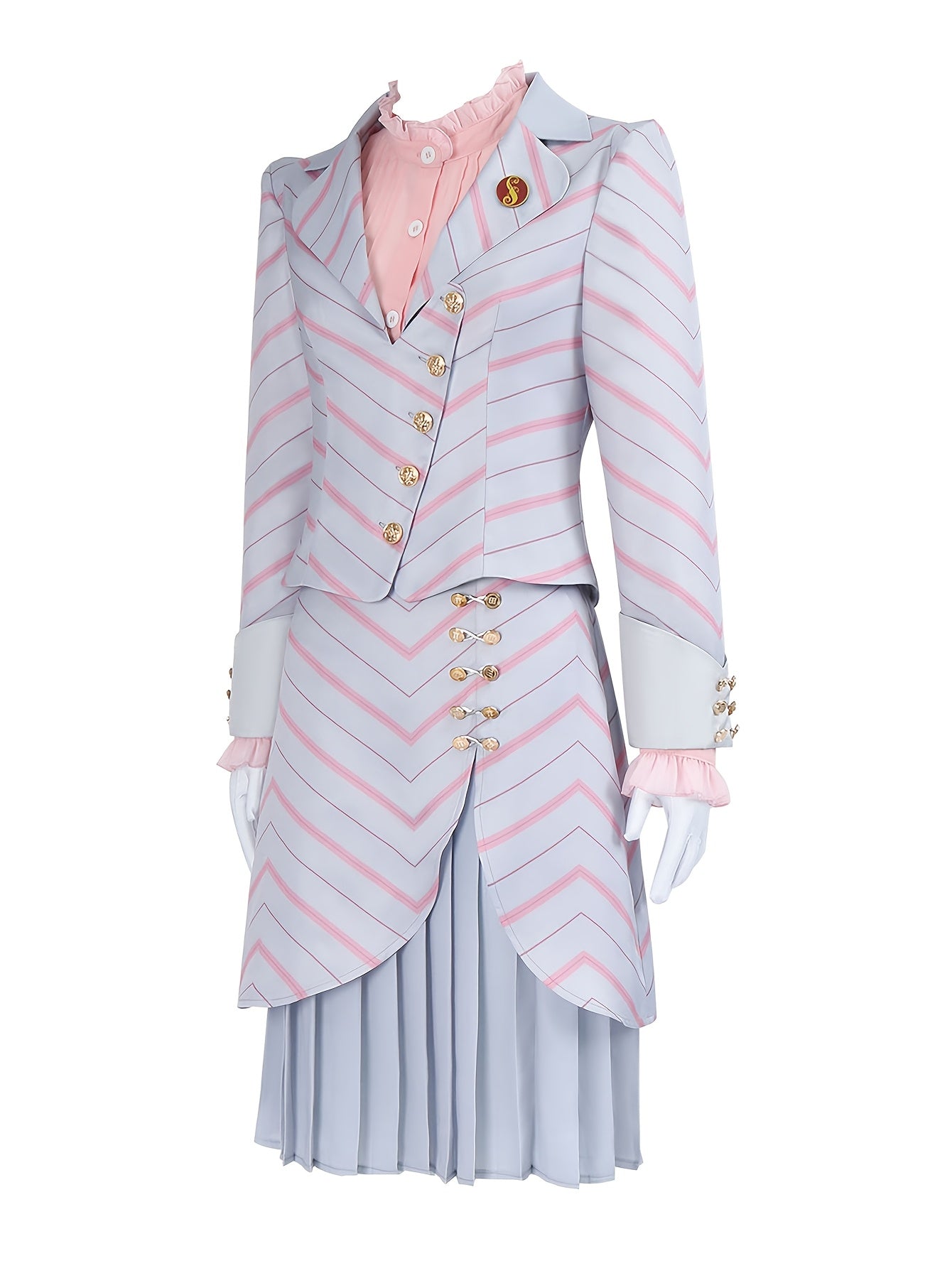 1set Polyester Cosplay Dress, Solid Color Striped Woven Suit with Stand Collar, Roleplay Costume for Women, All-Season Party Carnival Outfit SS69