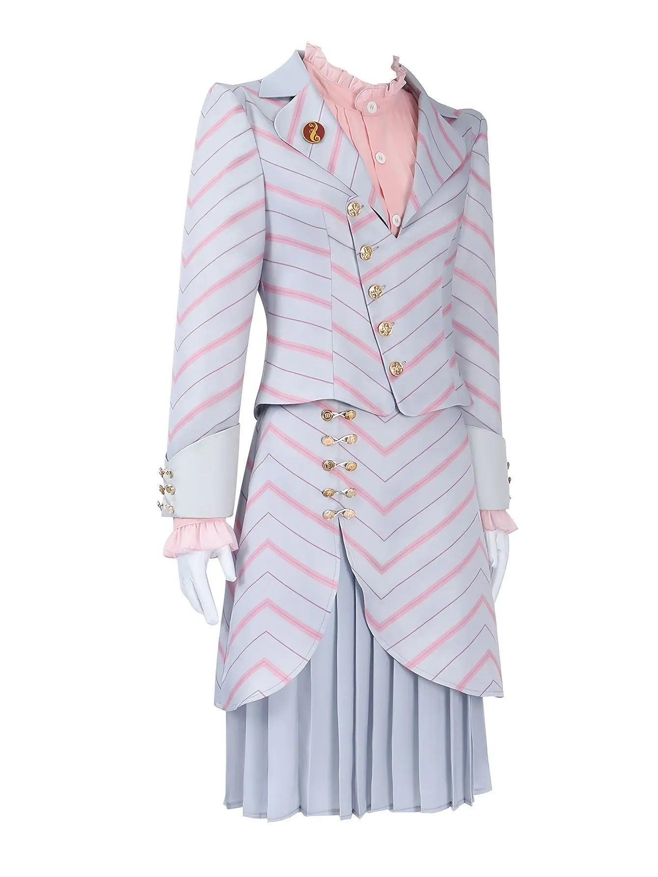 1set Polyester Cosplay Dress, Solid Color Striped Woven Suit with Stand Collar, Roleplay Costume for Women, All-Season Party Carnival Outfit SS69