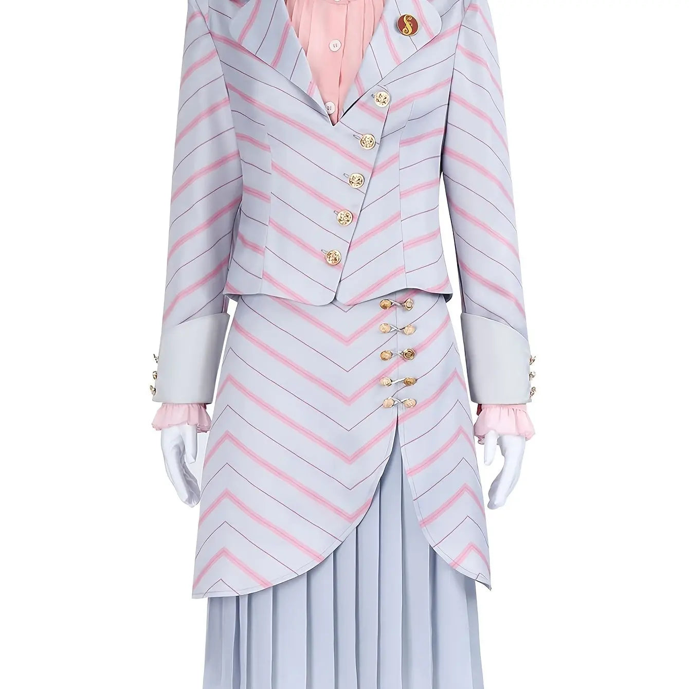 1set Polyester Cosplay Dress, Solid Color Striped Woven Suit with Stand Collar, Roleplay Costume for Women, All-Season Party Carnival Outfit SS69 43.69 Mixed Color / Asian XL
