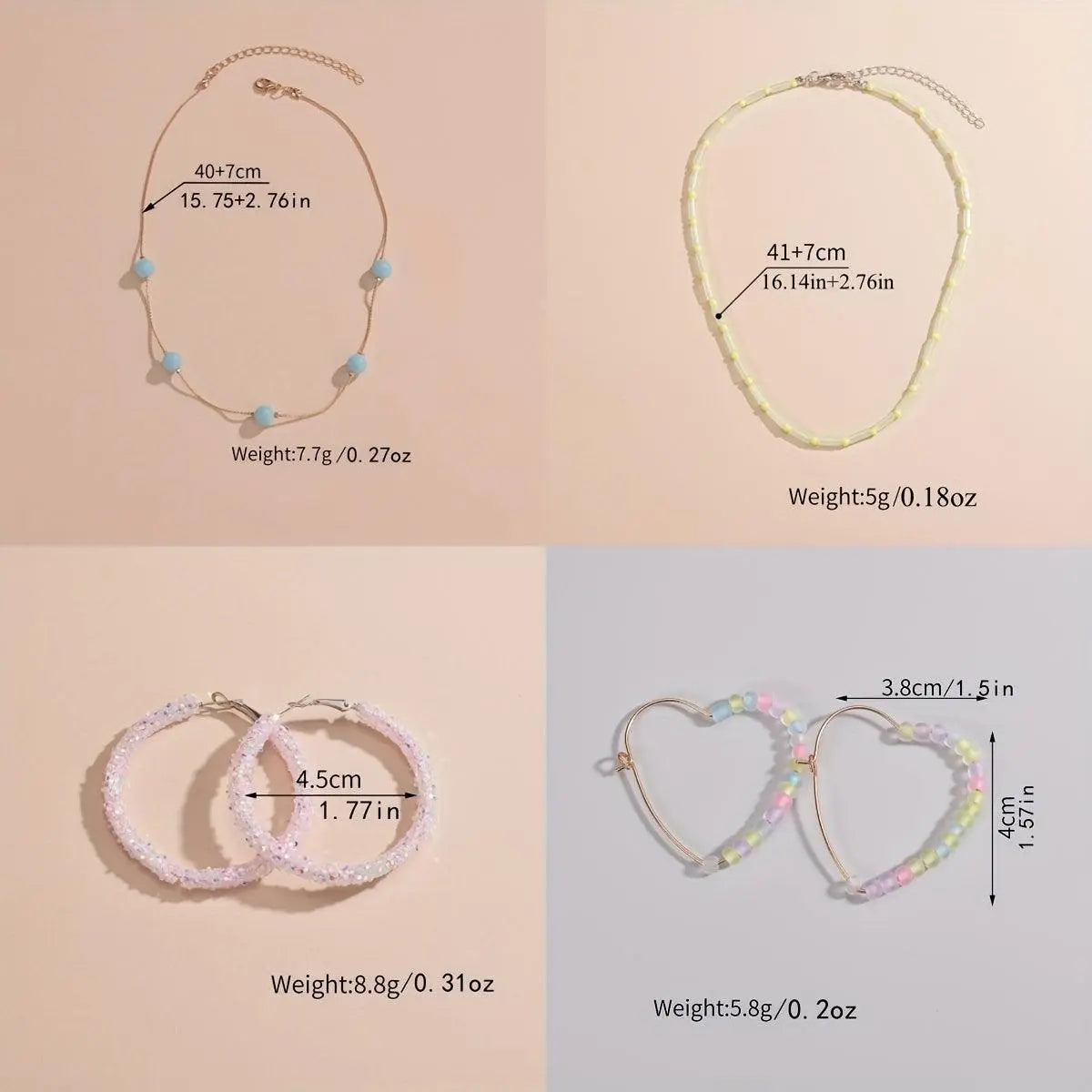 2/3pcs Earrings/ Earrings + Necklace Glowing Jewelry Set Made Of Luminous Beads Cute Heart Design Match Daily Outfits Party Accessories For Music Festival - SS69