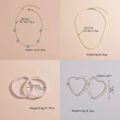 2/3pcs Earrings/ Earrings + Necklace Glowing Jewelry Set Made Of Luminous Beads Cute Heart Design Match Daily Outfits Party Accessories For Music Festival - SS69