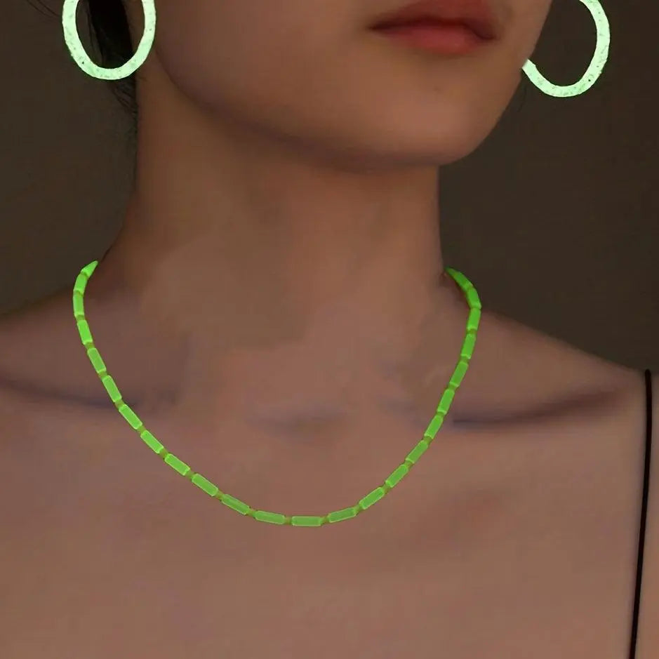 2/3pcs Earrings/ Earrings + Necklace Glowing Jewelry Set Made Of Luminous Beads Cute Heart Design Match Daily Outfits Party Accessories For Music Festival SS69